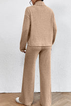 Mock Neck Dropped Shoulder Top Pants Set (19)