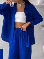 Relaxed Fit Shirt Wide Leg Pants Set (13)