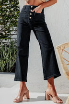 Button Fly Cropped Wide Leg Jeans (9)