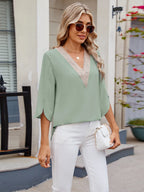 V-neck Lace Trim Blouse (20)