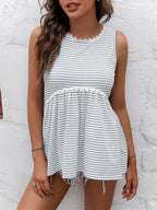 Striped Lace Trim Round Neck Tank (8)
