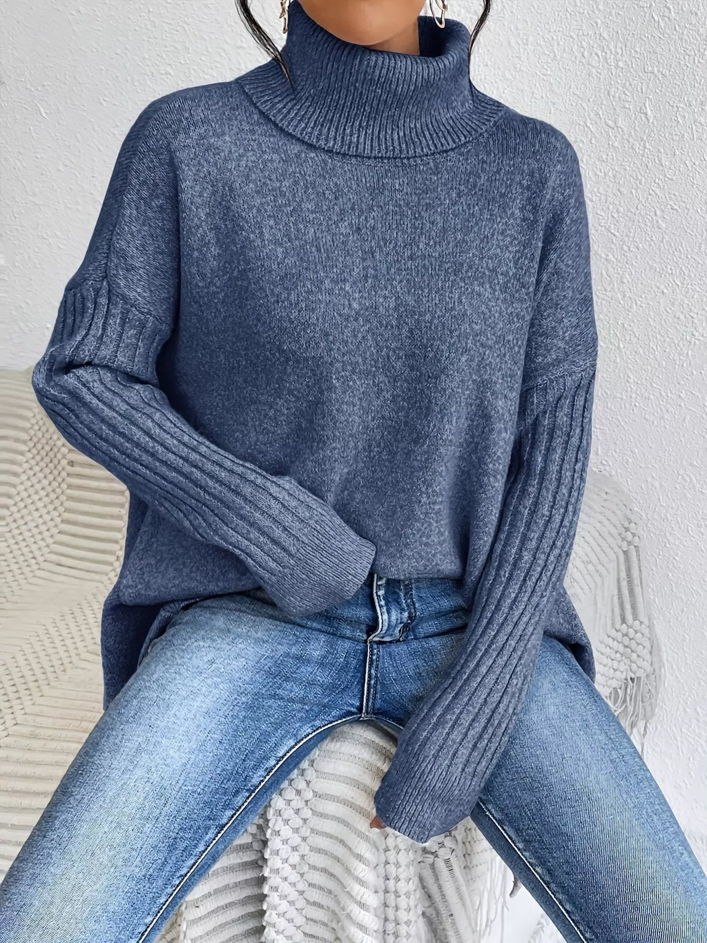 Turtleneck High-low Hem Sweater (6)