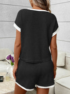 Contrast Trim Short Sleeve Top Shorts Set (10)