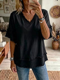 Full Size Frayed Edge V-neck Blouse Plus (3)