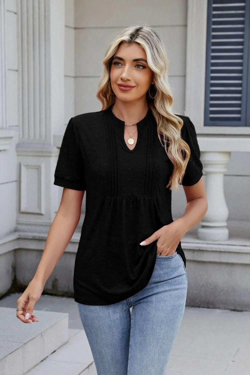 Notched Short Sleeve Top (8)
