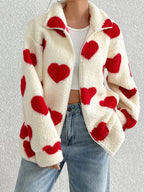 Heart Zip Up Drop Shoulder Furry Jacket (5)