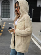 Fuzzy Zip Up Long Sleeve Hooded Jacket (3)