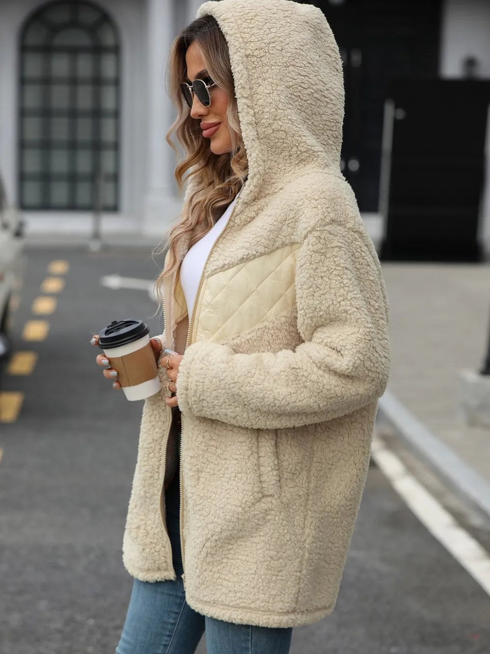Fuzzy Zip Up Long Sleeve Hooded Jacket (3)