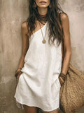 One-shoulder Mini Dress Frayed Hem