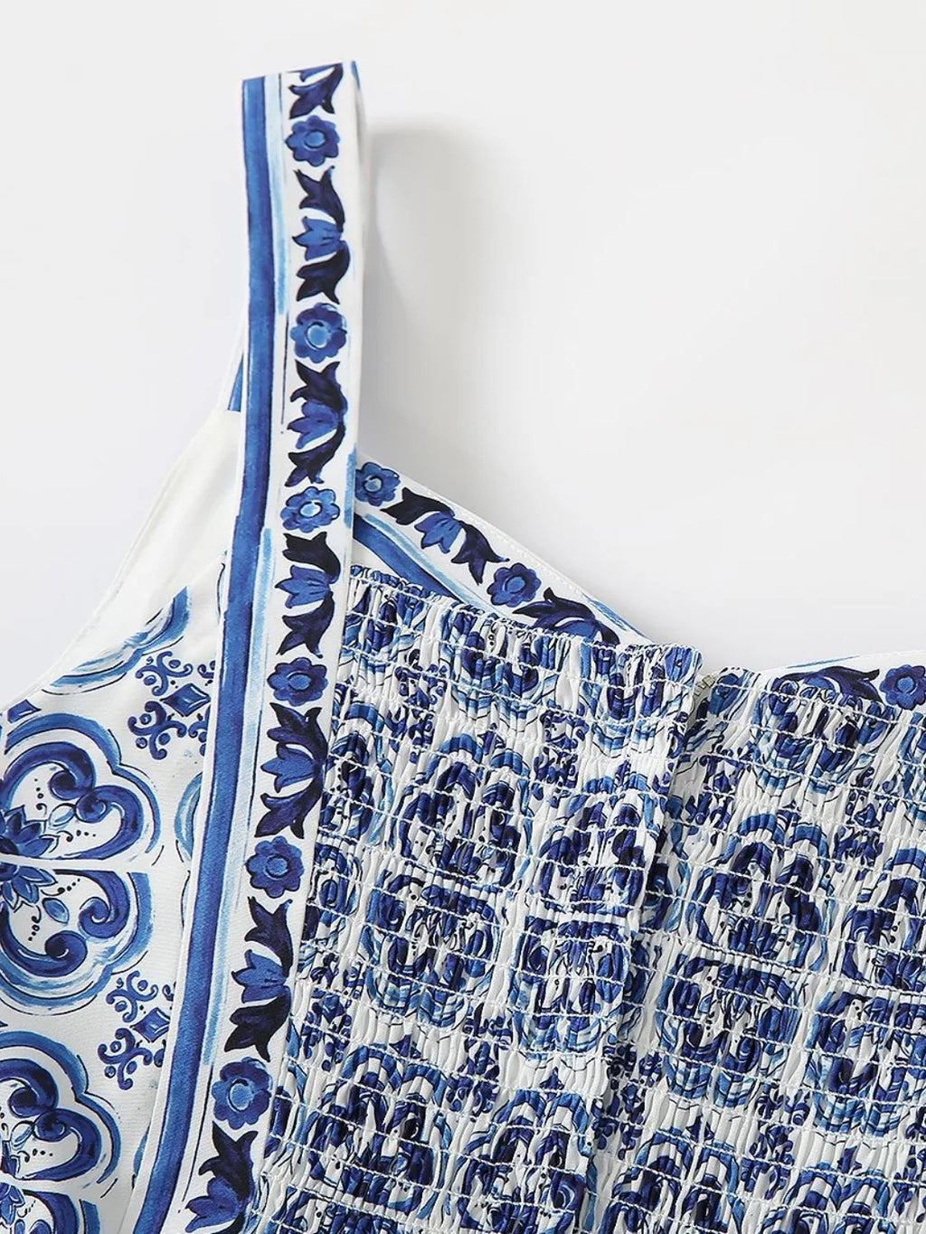 Smocked Printed Wide Strap Dress (9)