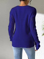 Openwork V-neck Long Sleeve Sweater (14)