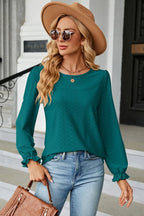 Round Neck Flounce Sleeve T-shirt (17)