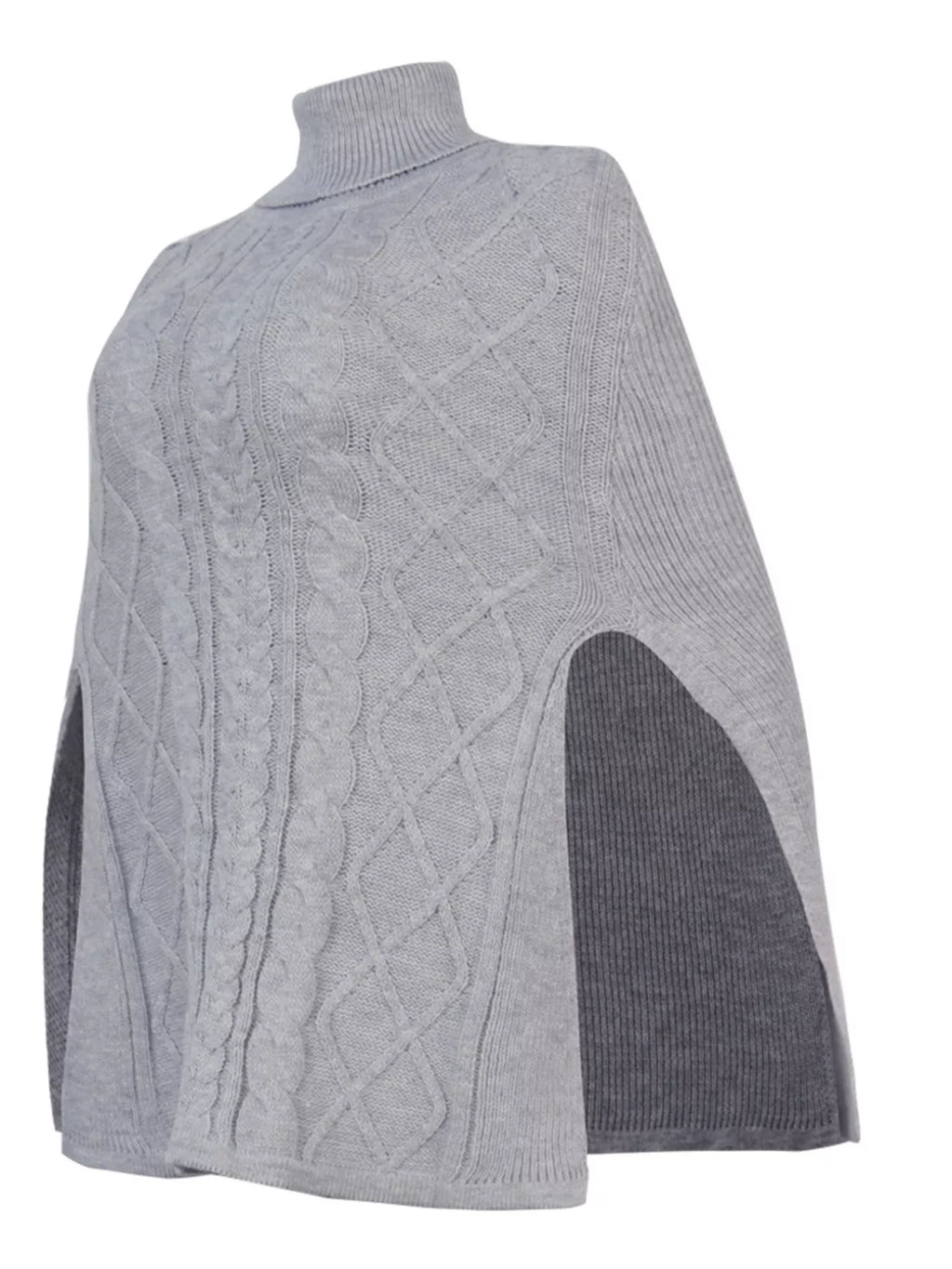 Chunky Cable Knit Turtleneck Poncho Cover Up (6)