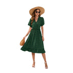 V-neck High Waist Tied Dress Fur Ball Short Sleeve photo 2