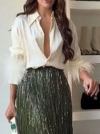 Fringe Long Sleeve Shirt Skirt Set (3)