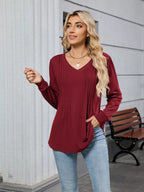 V-neck Long Sleeve Relaxed Fit T-shirt (18)