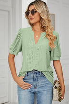 Eyelet Notched Short Sleeve T-shirt (29)