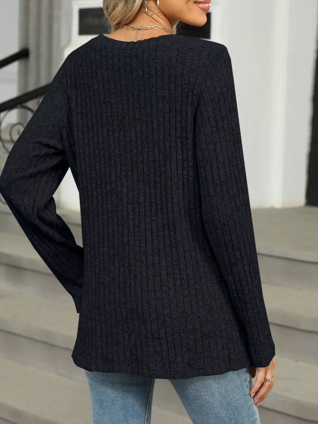 Ribbed Round Neck Long Sleeve Top (27)