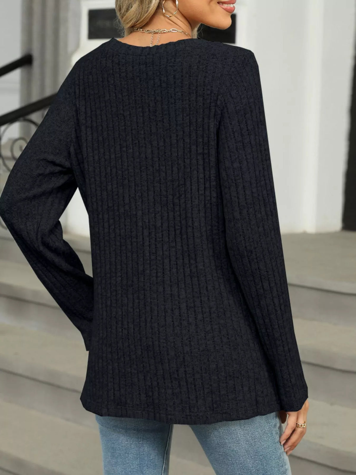 Ribbed Round Neck Long Sleeve Top (27)