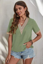 Full Size Lace Detail V-neck Short Sleeve Blouse Plus (8)