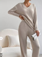Ribbed Knit Long Sleeve Top Pants Set (3)