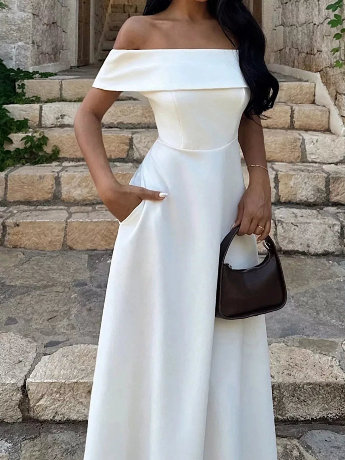 Off-shoulder A-line Maxi Dress (2)