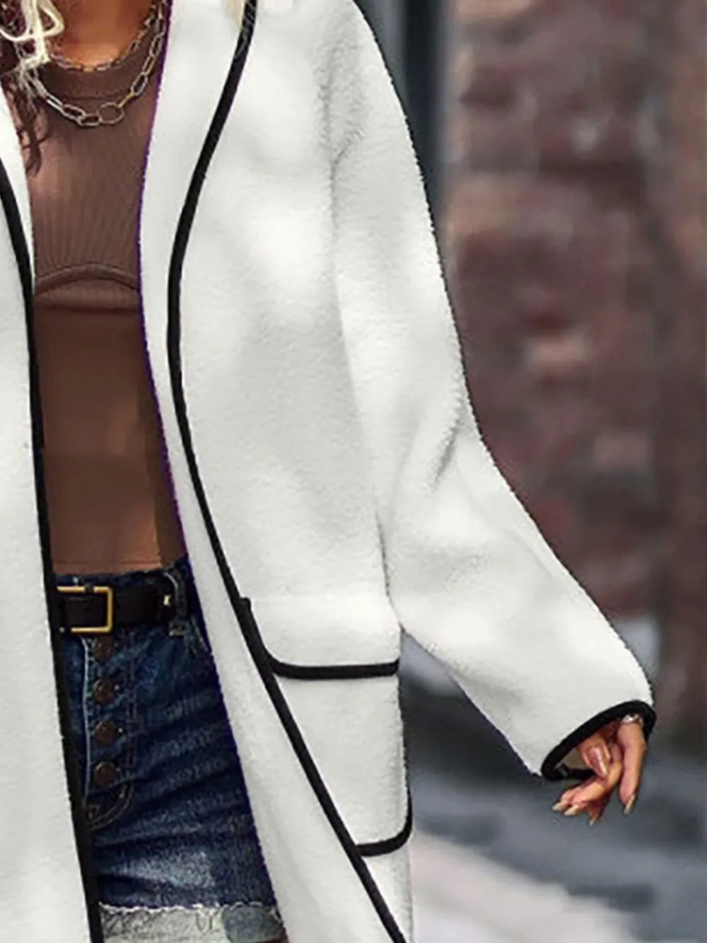 Full Size Contrast Trim Long Sleeve Coat Pockets (12)