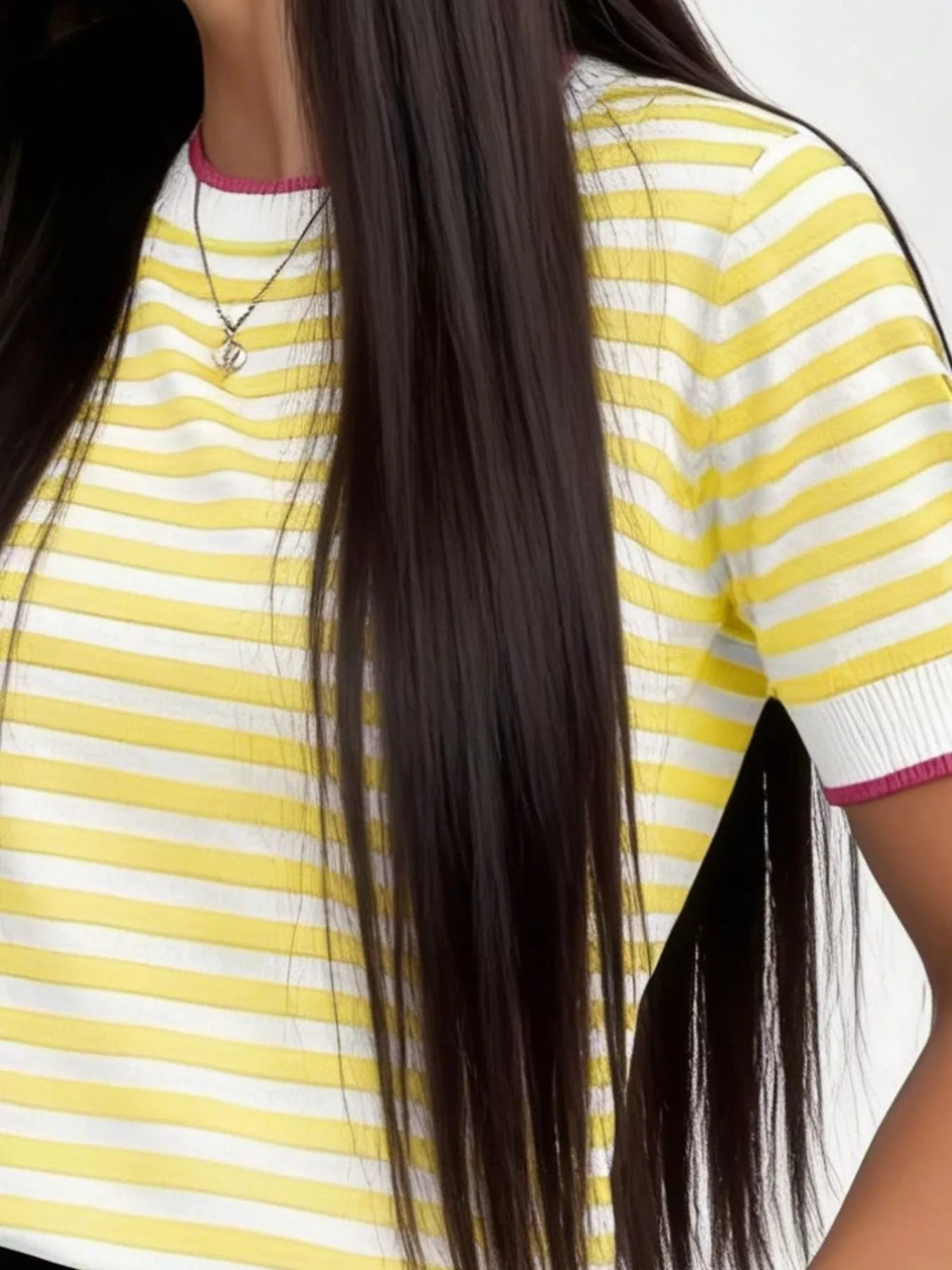 Contrast Trim Striped Short Sleeve Knit Top (9)