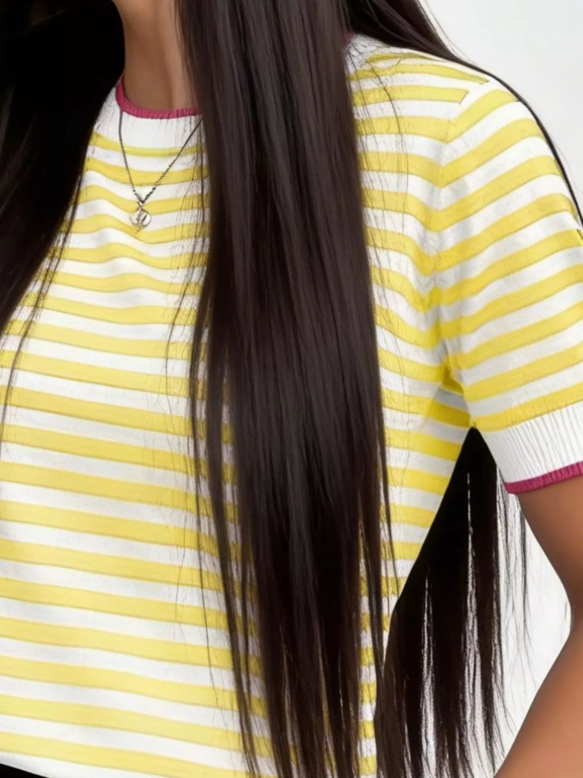Contrast Trim Striped Short Sleeve Knit Top (9)