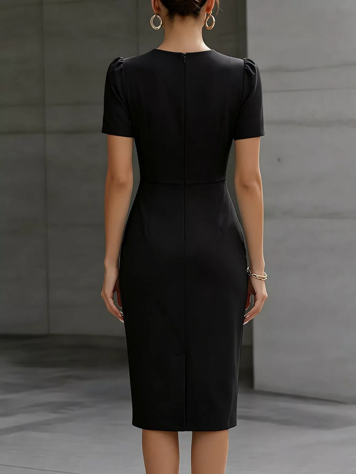 Ruched Short Sleeve Midi Dress (11)