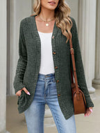 Ribbed Knit Hooded Button-down Cardigan (18)