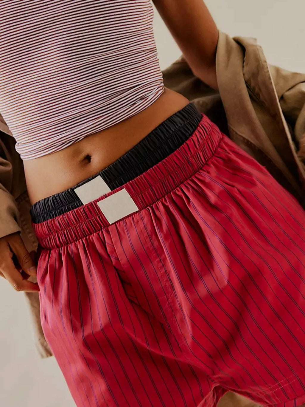 Striped Elastic Waist Shorts (8)