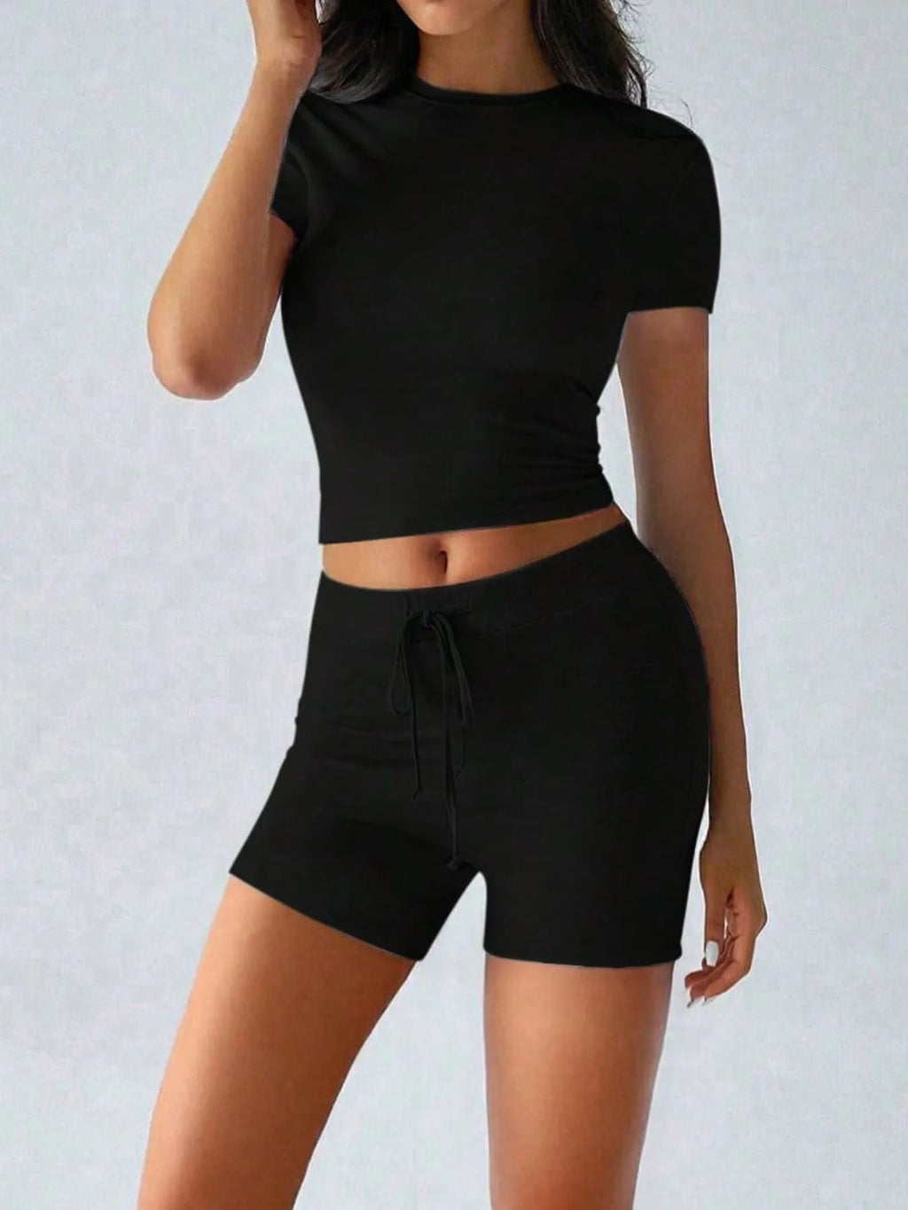 Round Neck Short Sleeve Top Shorts Set (6)