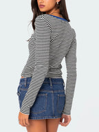 Buttoned Striped Long Sleeve T-shirt (2)