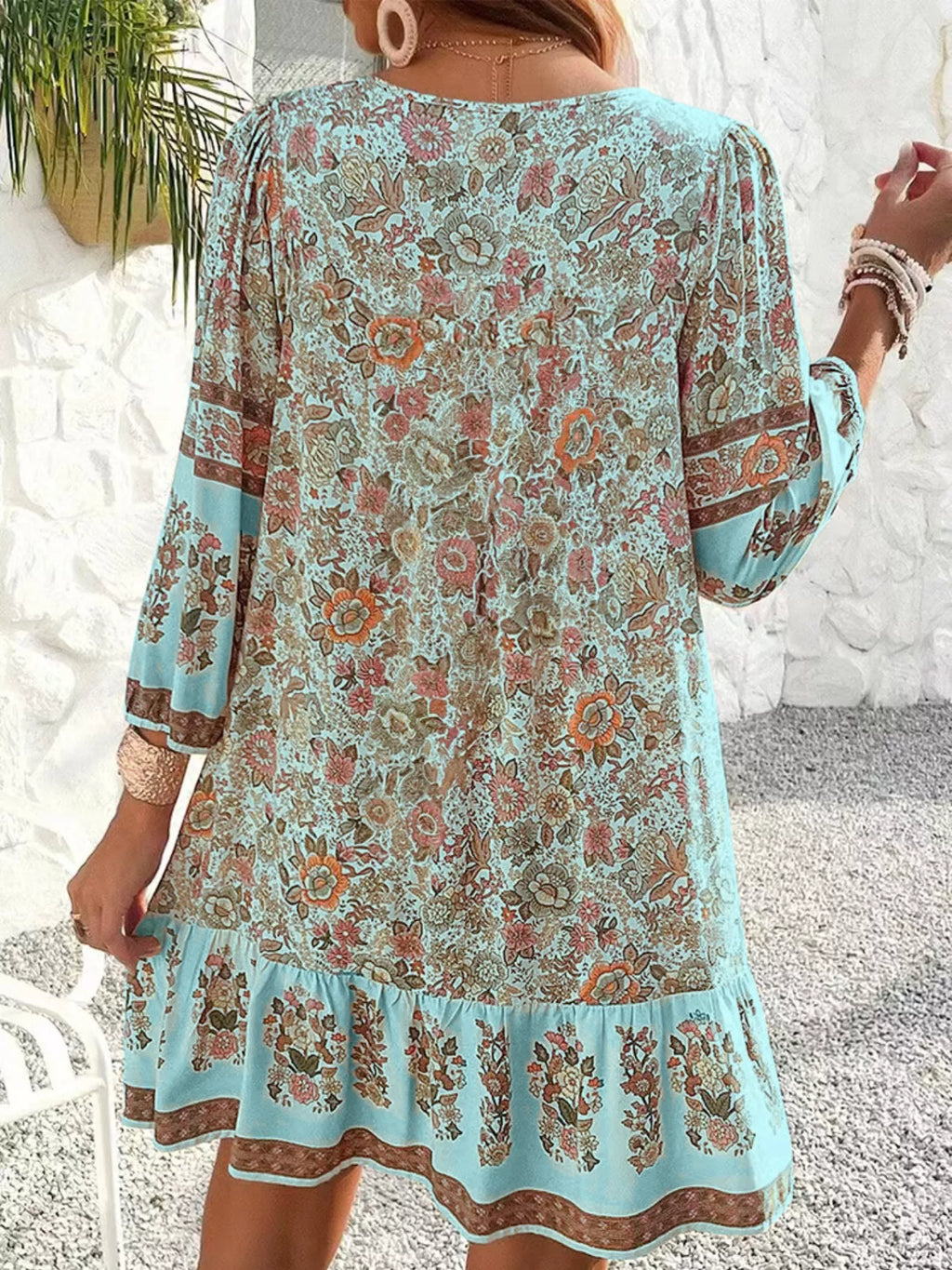 Floral Print Tassel Tie Neck Mini Dress (9)