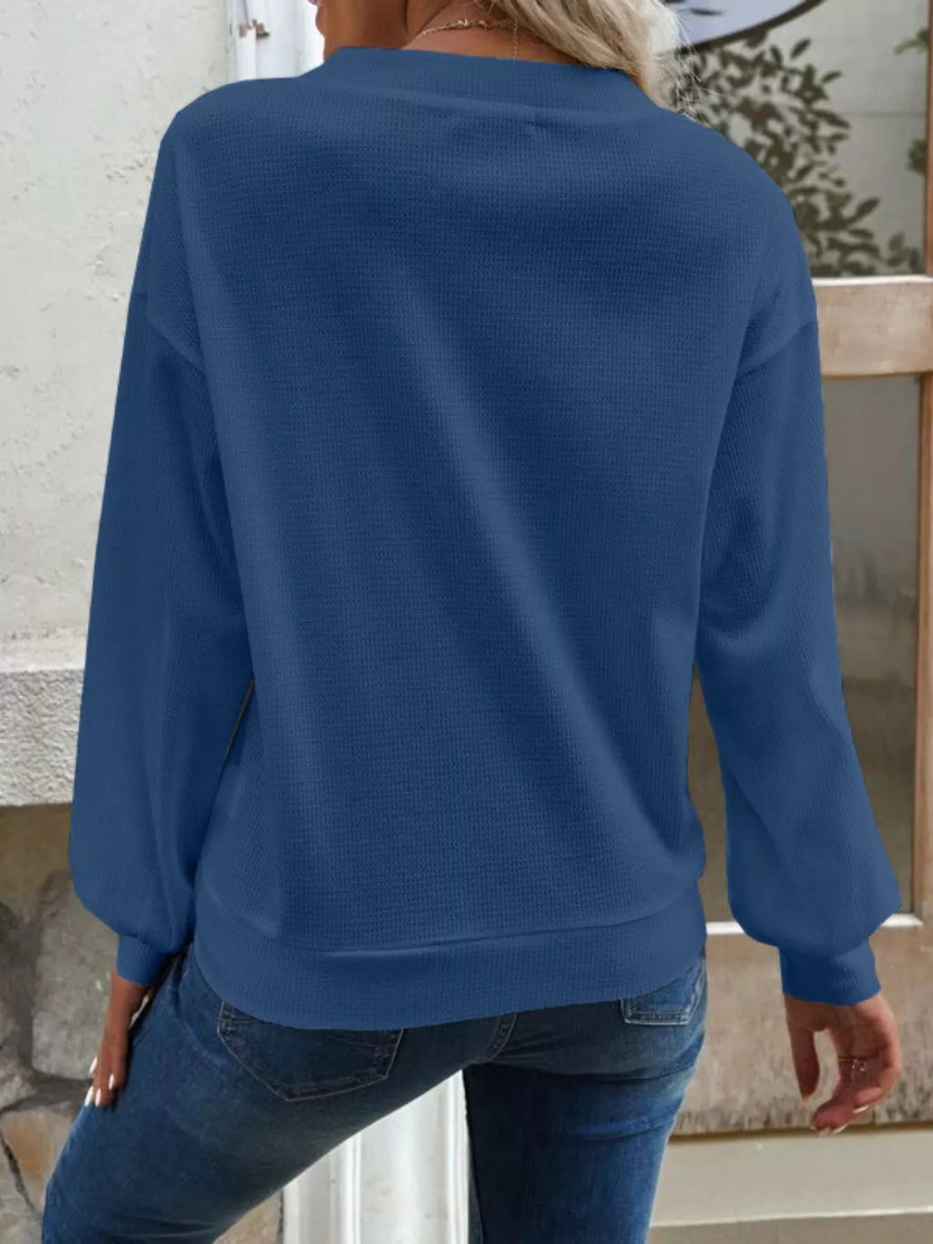 Casual V-neck Waffle Long Sleeve Top (12)