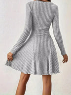 V-neck Ribbed Knit A-line Dress (31)