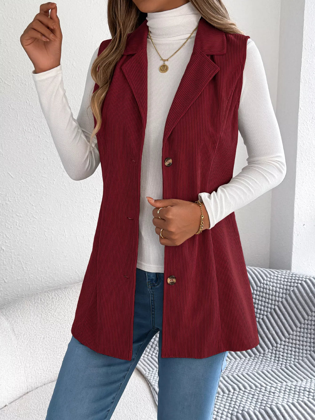 Button-front Longline Vest Coat (10)