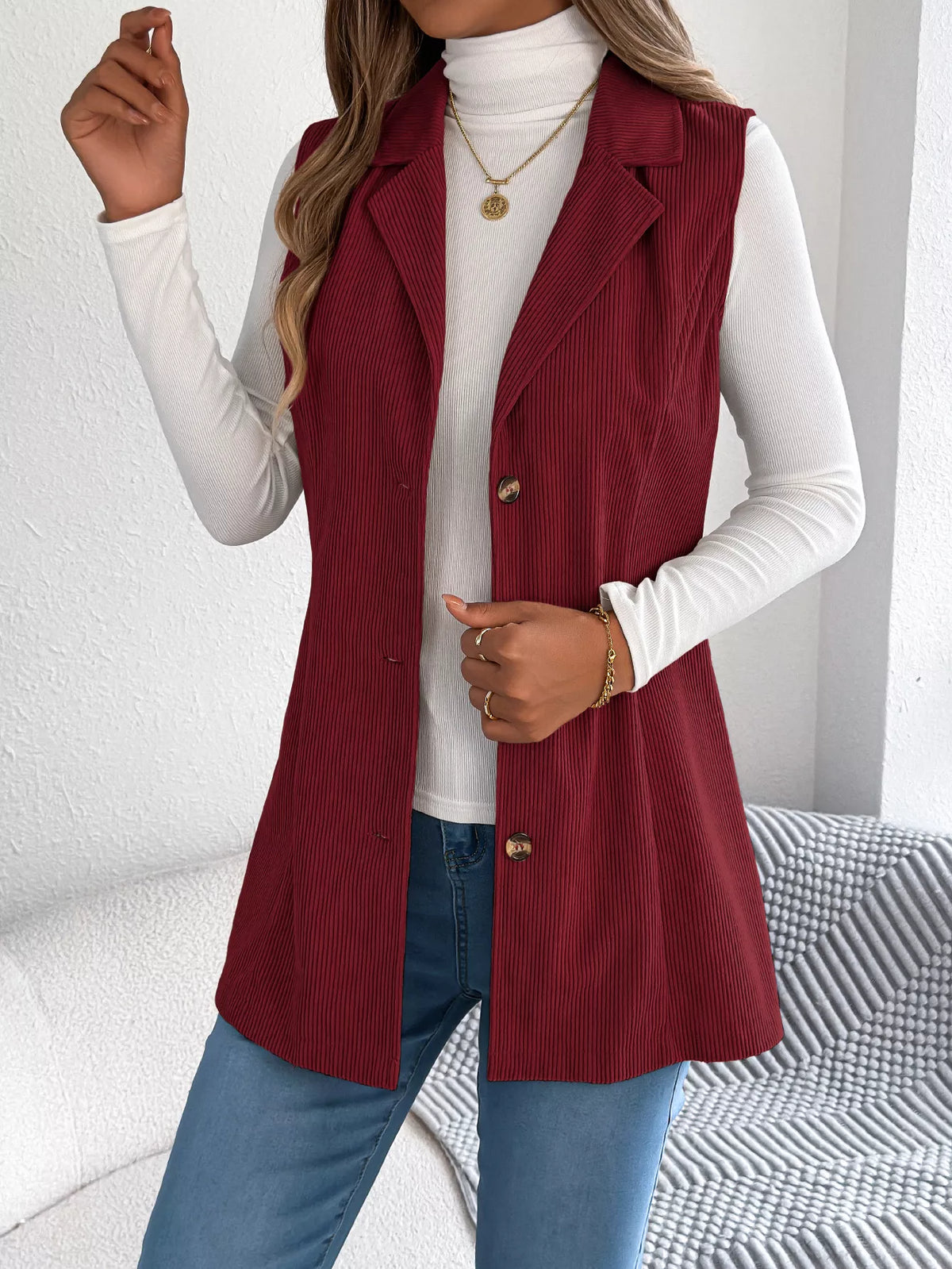 Button-front Longline Vest Coat (10)