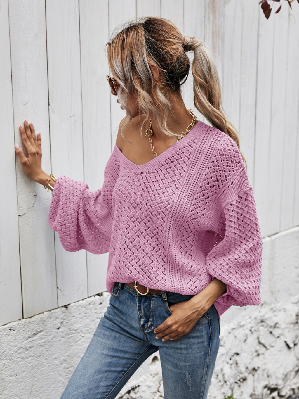 V-neck Dropped Shoulder Sweater (8)
