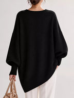Full Size V-neck Oversized Batwing Sleeve Sweater Plus (48)