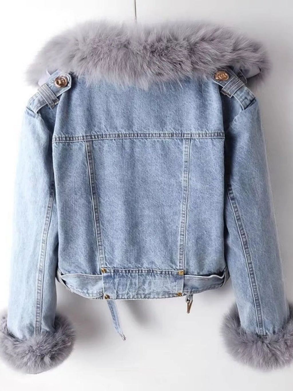 Full Size Faux Fur Collar Denim Jacket Plus (2)