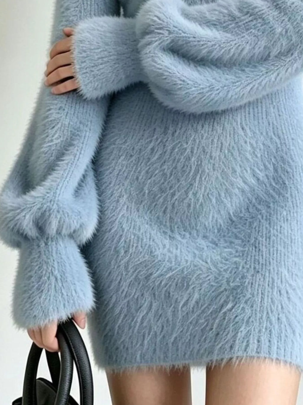 V-neck Fuzzy Knit Sweater Dress (10)