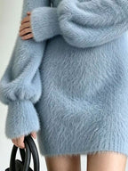 V-neck Fuzzy Knit Sweater Dress (10)