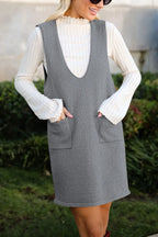 Pocketed V-neck Mini Sweater Overall Dress (23)