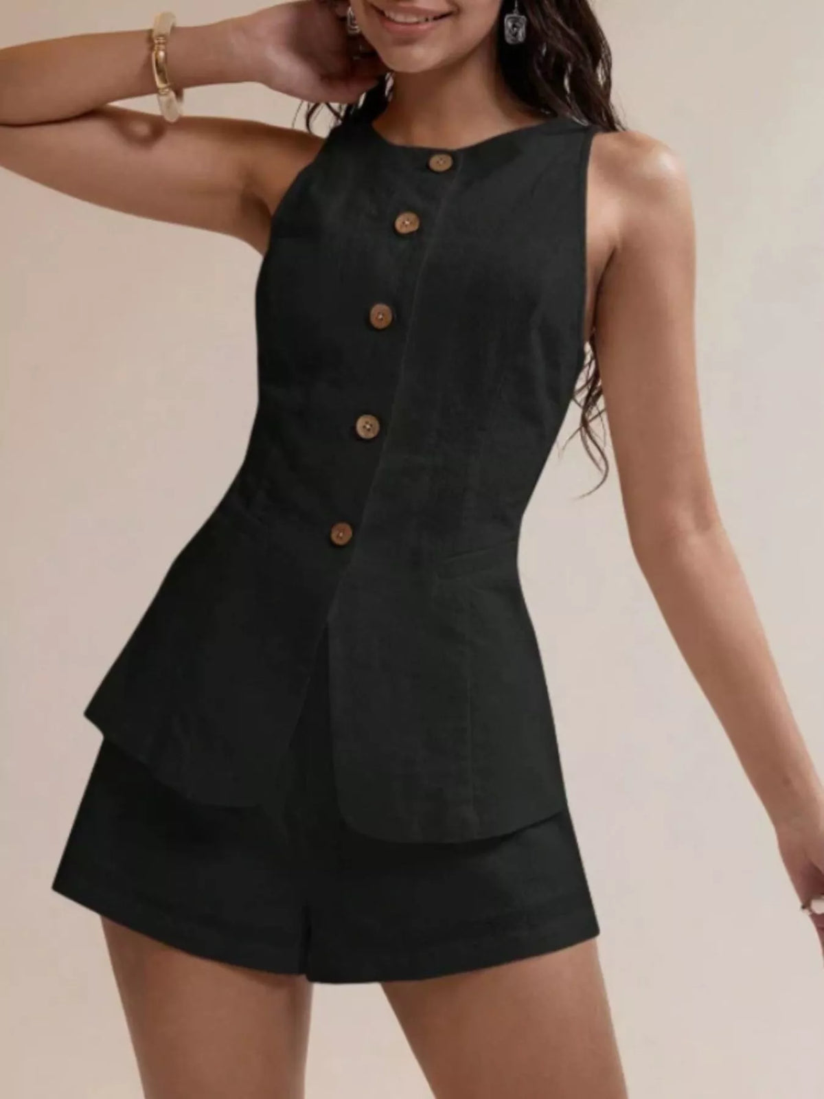 Button-down Sleeveless Top Shorts Set (18)