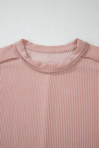 Casual Ribbed Short Sleeve Round Neck T-shirt (29)