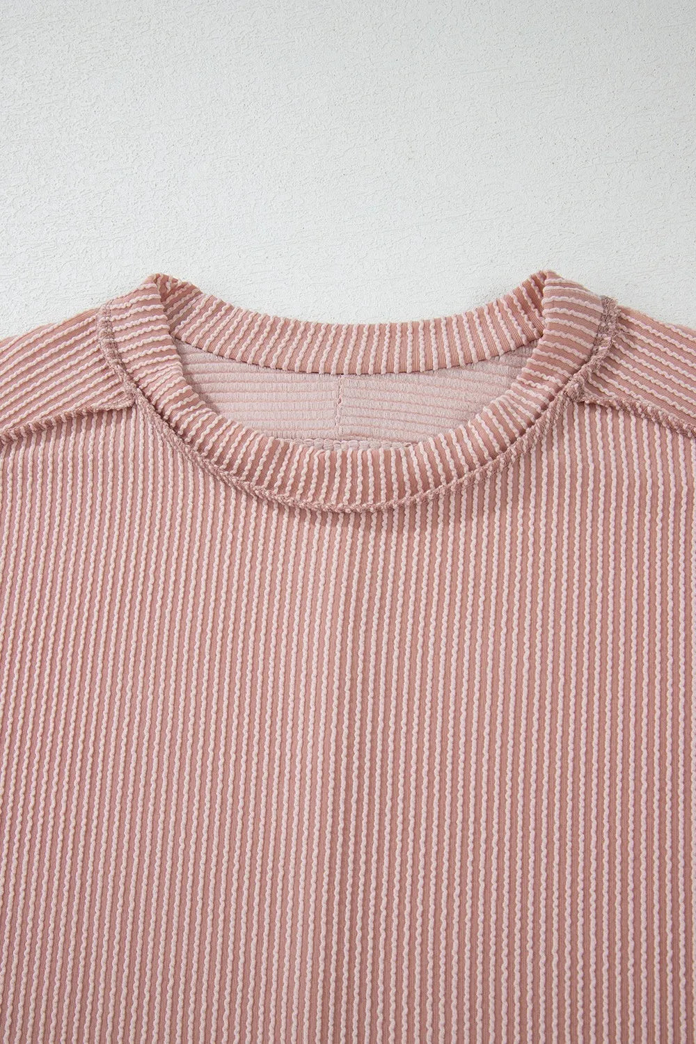 Casual Ribbed Short Sleeve Round Neck T-shirt (29)