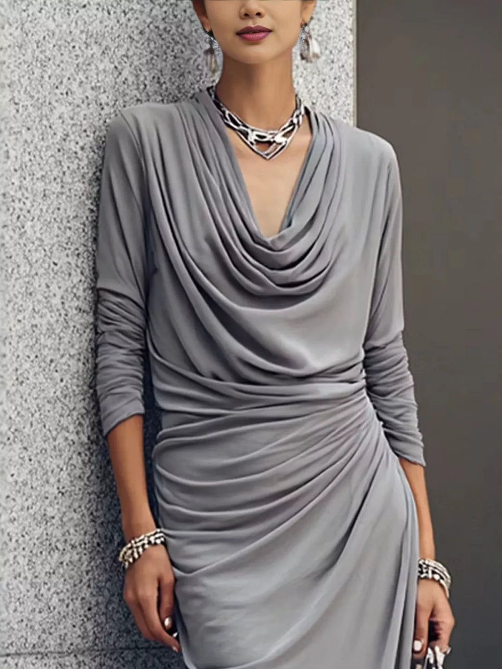 Cowl Neck Long Sleeve Maxi Dress (2)