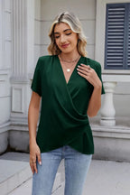Solid Color Surplice Short Sleeve Blouse (11)